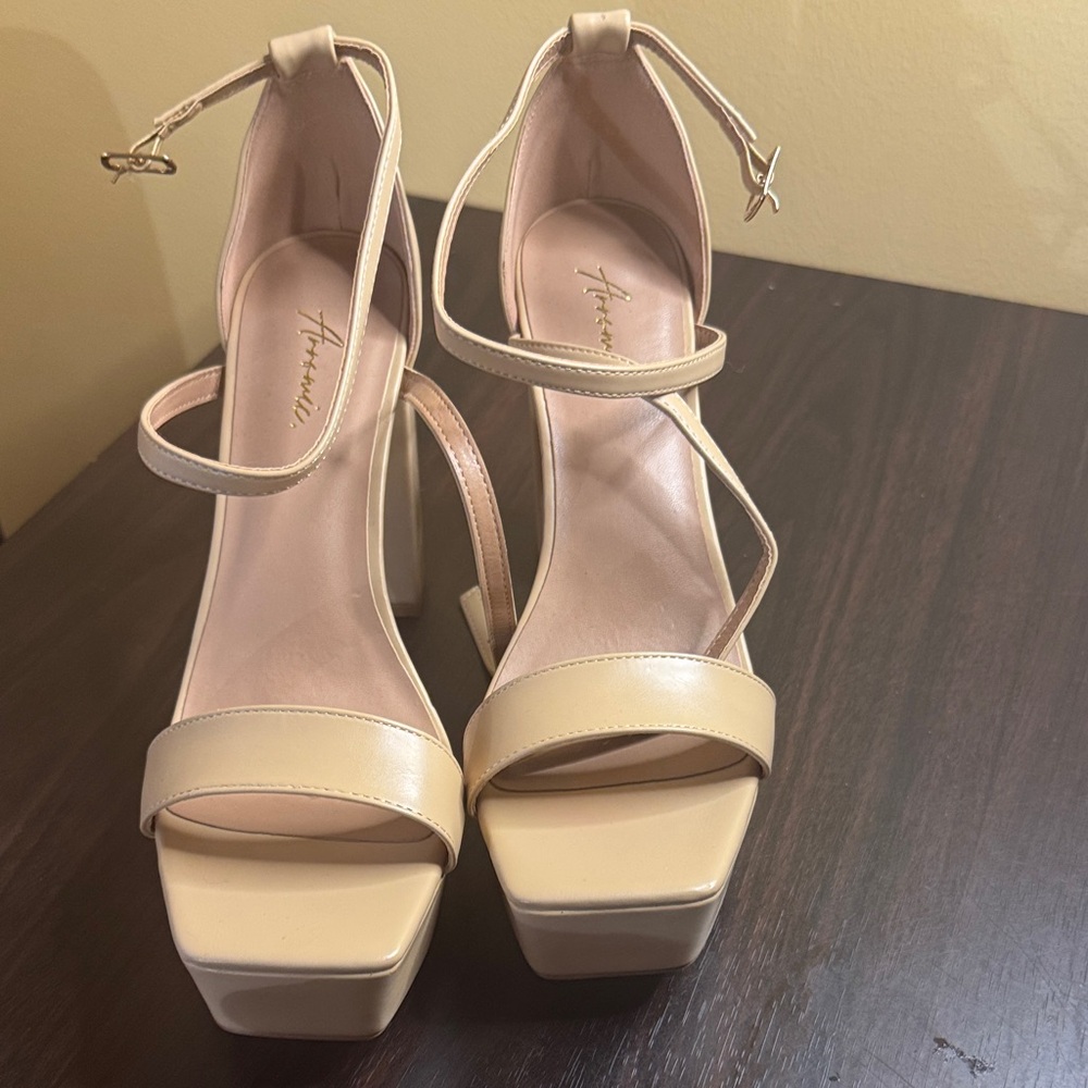 Anne Michelle Beige Strappy Platform Heels